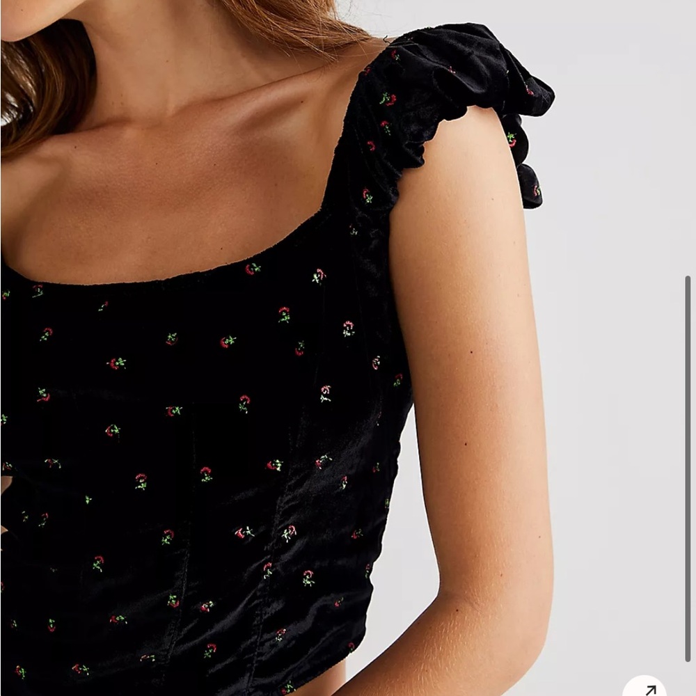 Free People Piper Black Velvet Floral Crop Top